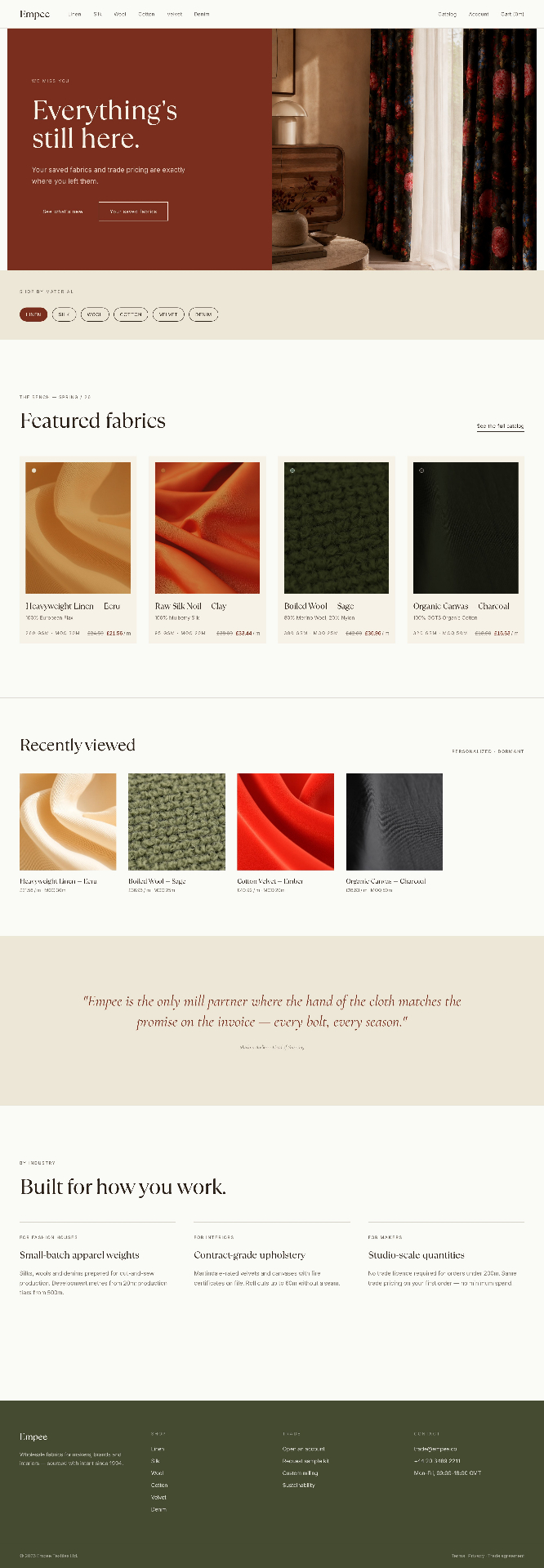Empee homepage — dormant segment win-back experience