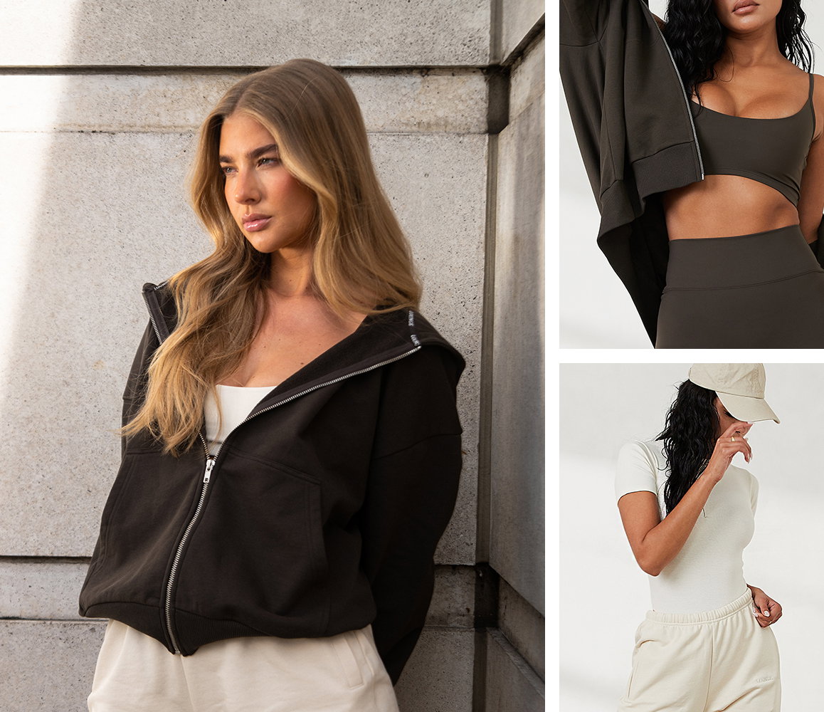 Lounge × Jess Hunt — Launch-email module: street portrait beside two product tiles