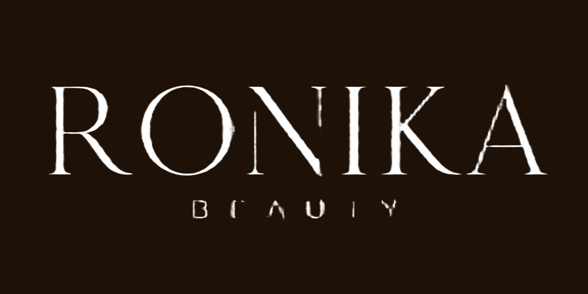 Ronika Beauty logotype — ivory on espresso