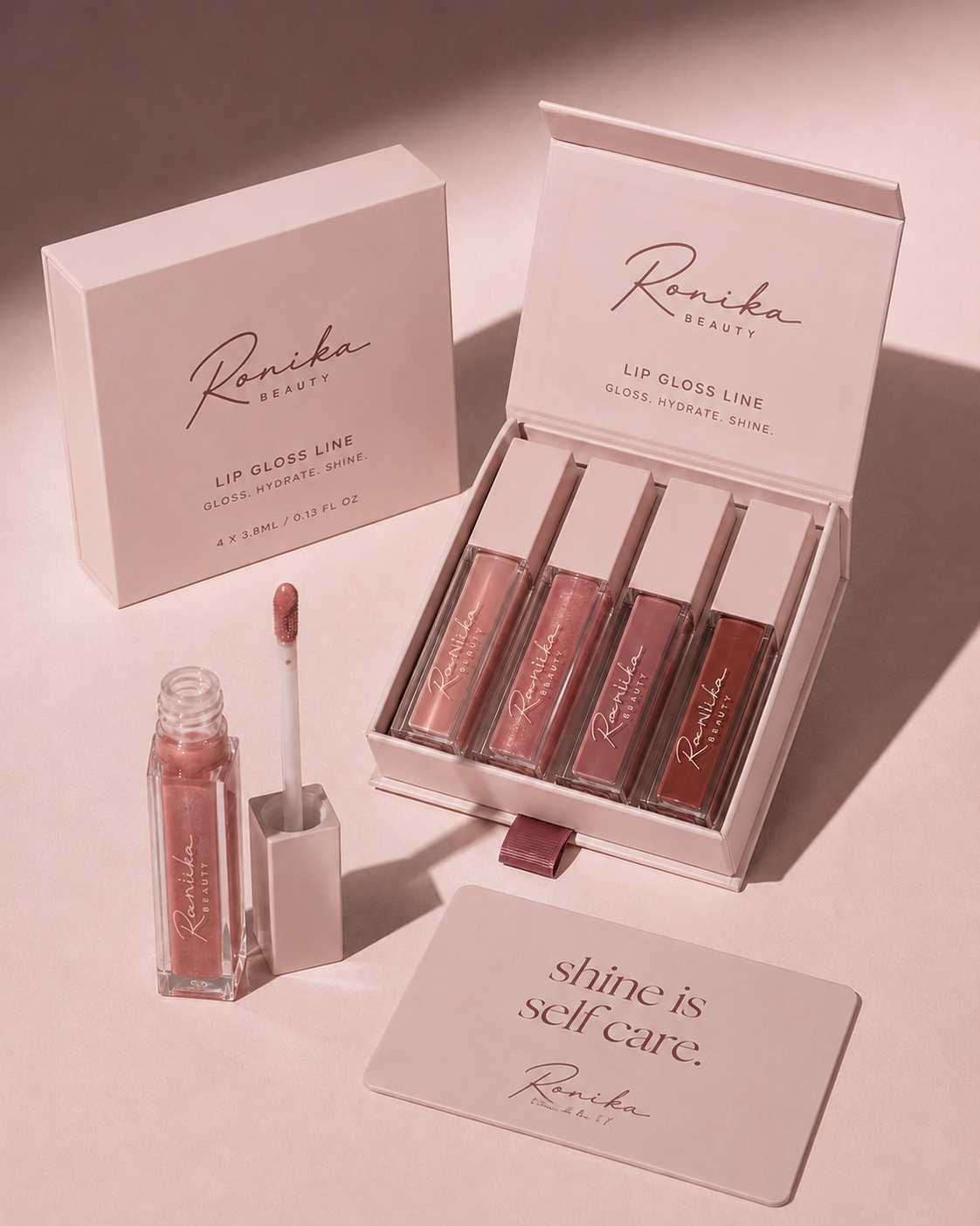 Ronika Beauty Lip Gloss Line packaging