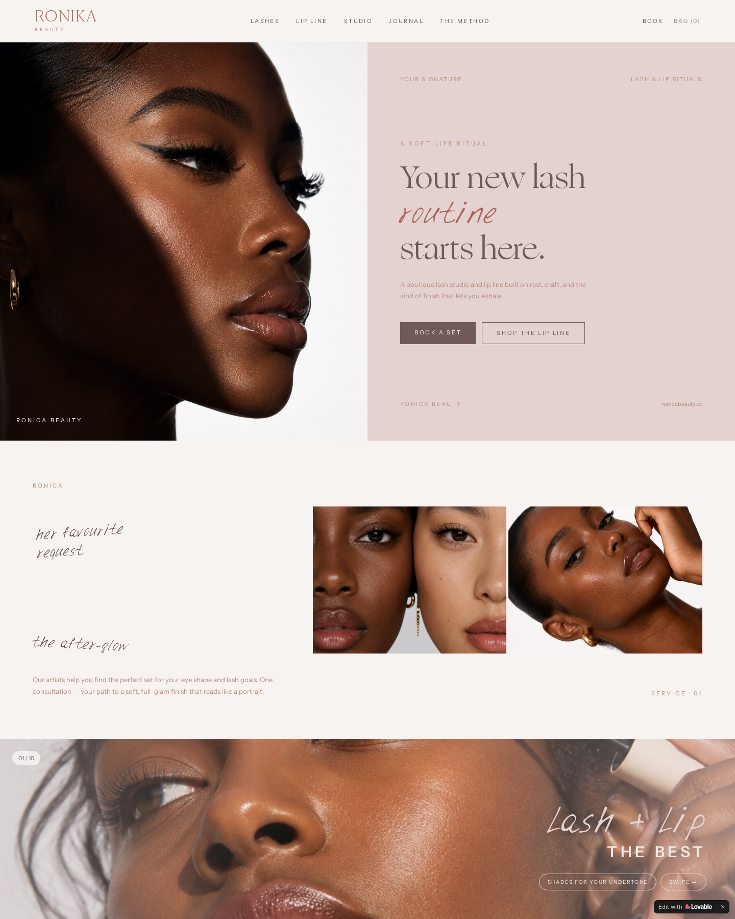 Ronika Beauty ecommerce homepage