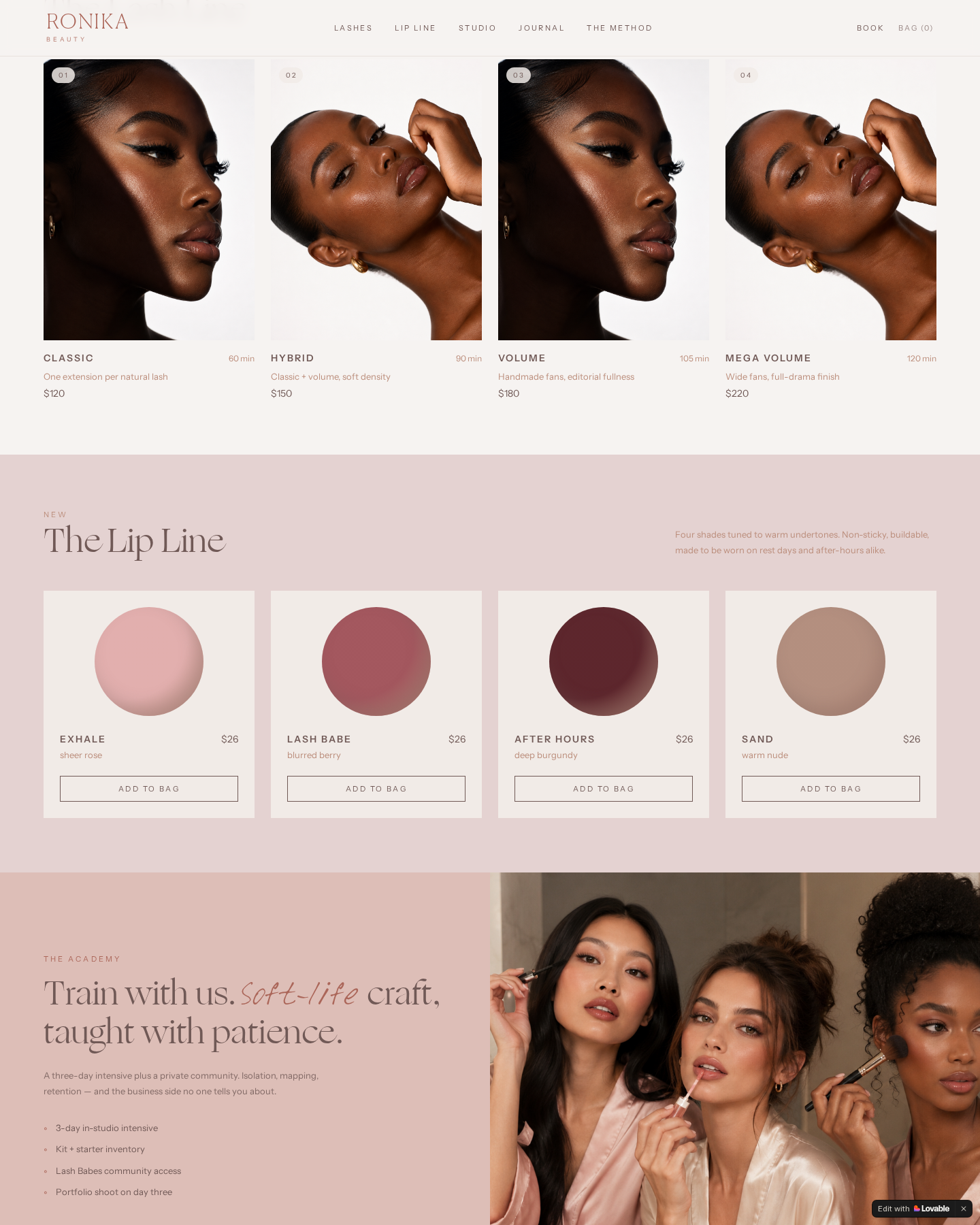 Ronika Beauty signature lash line product page