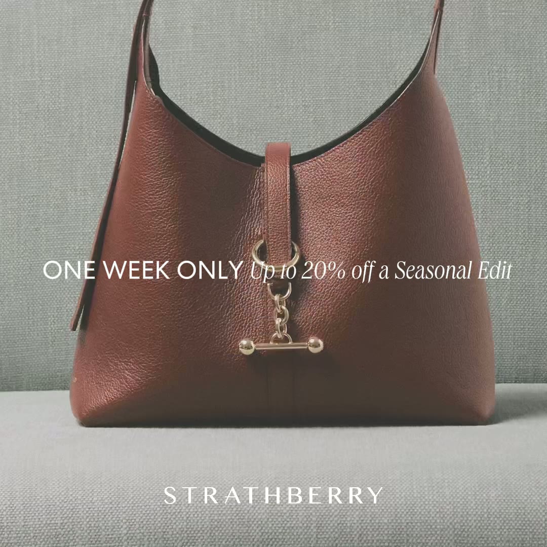 Strathberry — brown handbag ad still