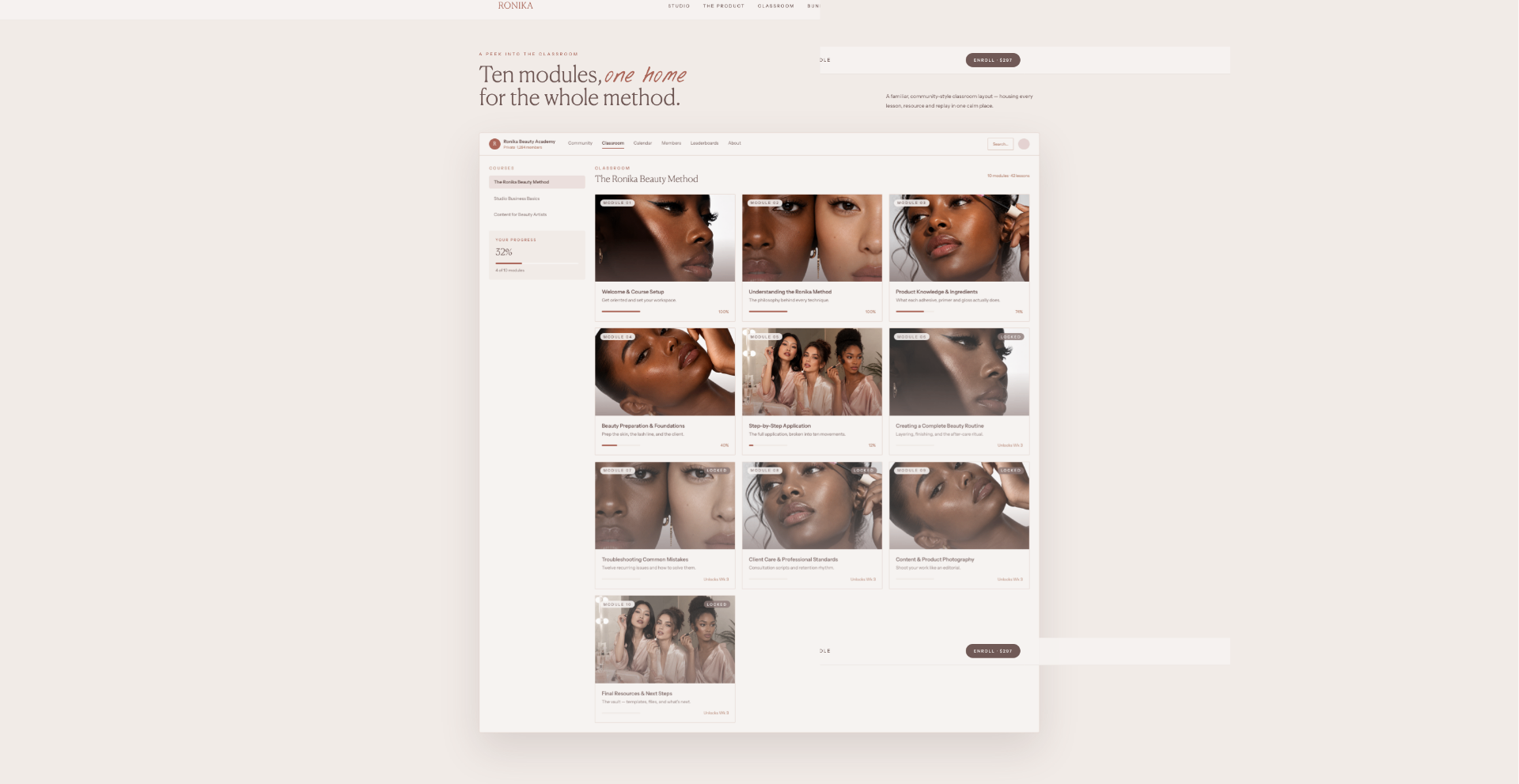 Ronika Beauty Method — classroom modules