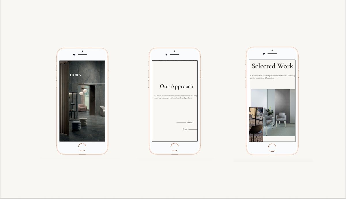 Mobile brand experience shown across three phones
