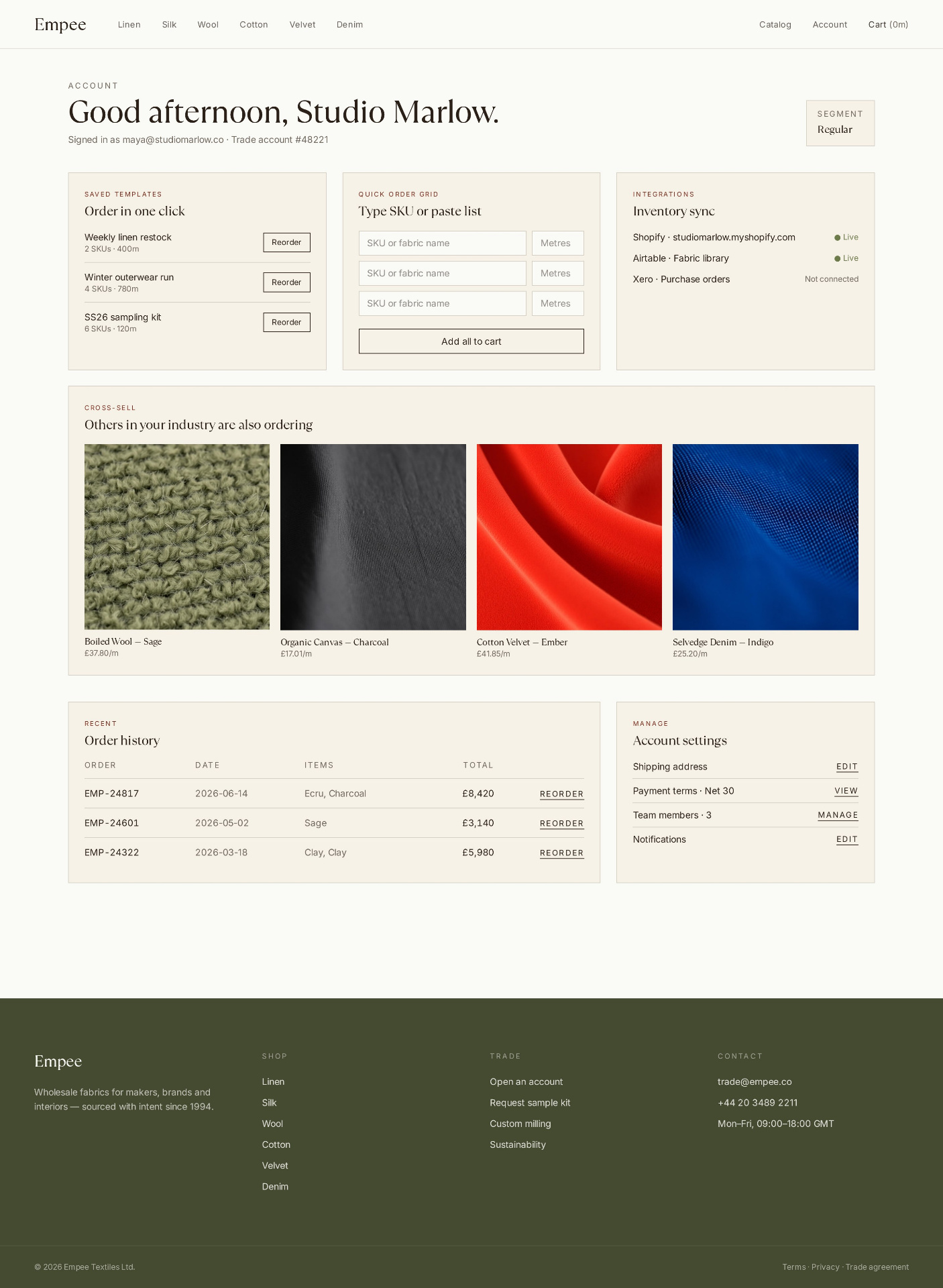 Empee account dashboard — regular purchaser segment