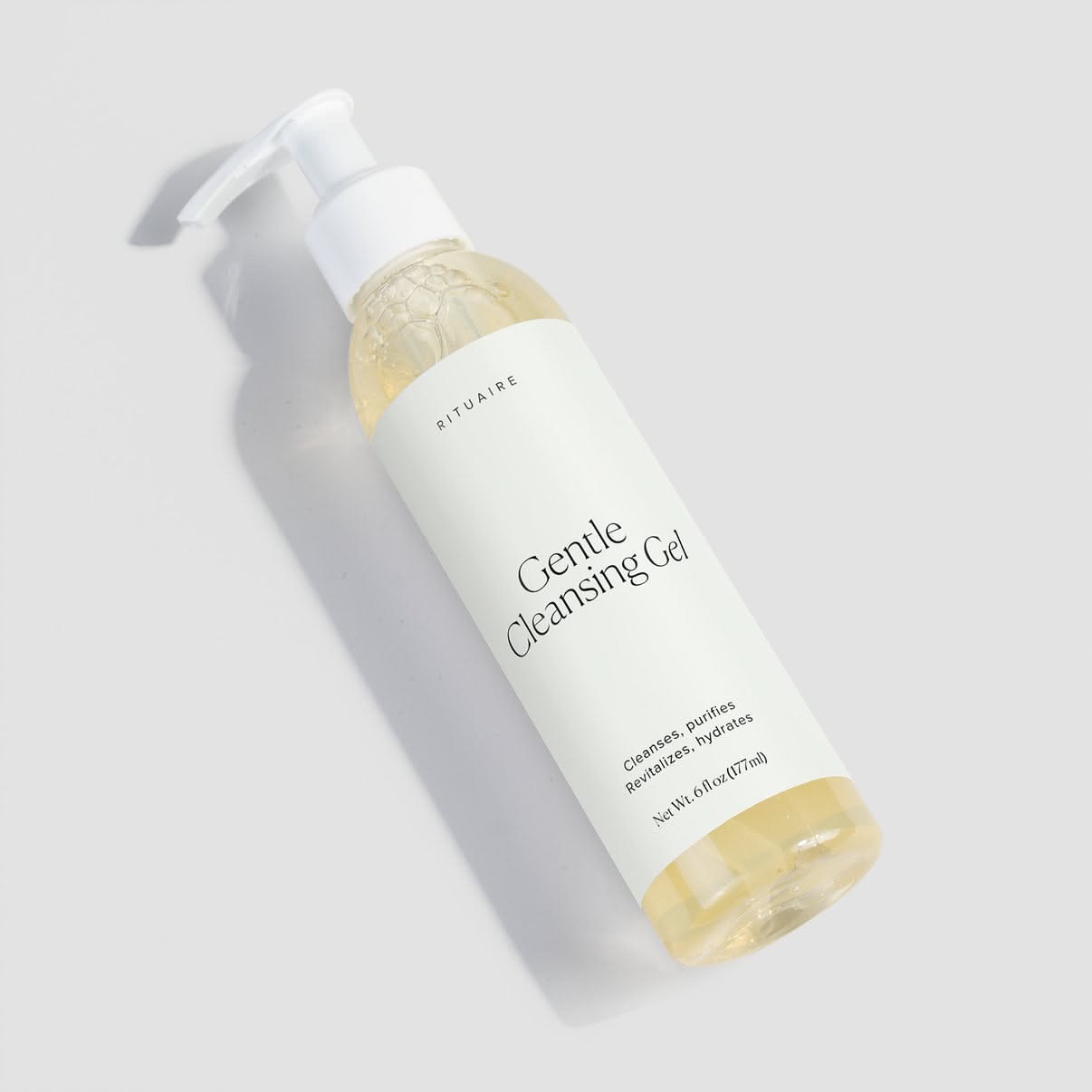 Rituaire gentle cleansing gel, editorial still with hard shadow